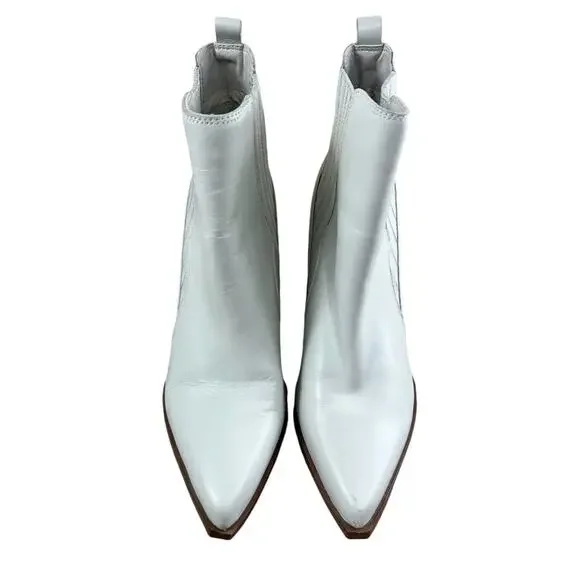 Marc Fisher Women's Matter Block Heel Booties Sz 7.5 M White Leather Pointy Toe - Picture 5 of 10